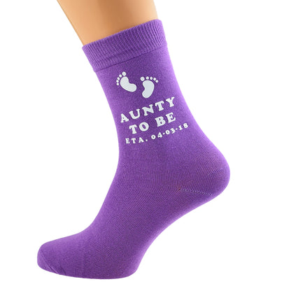Aunty To Be Personalised ETA Date Purple Ladies Socks| Ashton and Finch