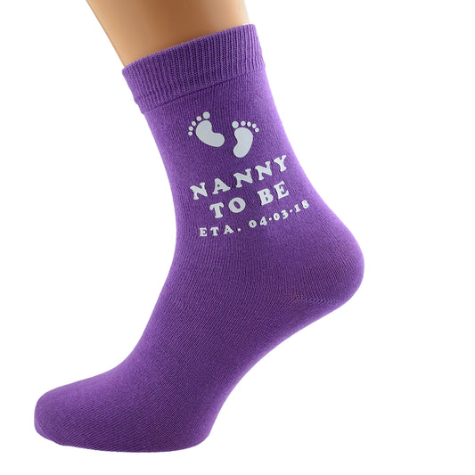 Nanny To Be Personalised ETA Date Purple Ladies Socks| Ashton and Finch