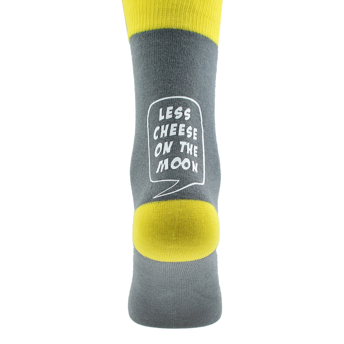 Less Cheese On The Moon Slate Grey Yellow Unisex Socks| Ashton and Finch