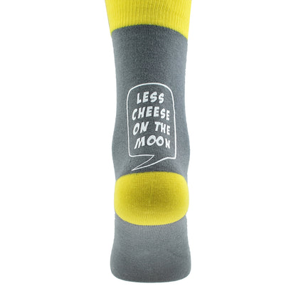 Less Cheese On The Moon Slate Grey Yellow Unisex Socks| Ashton and Finch