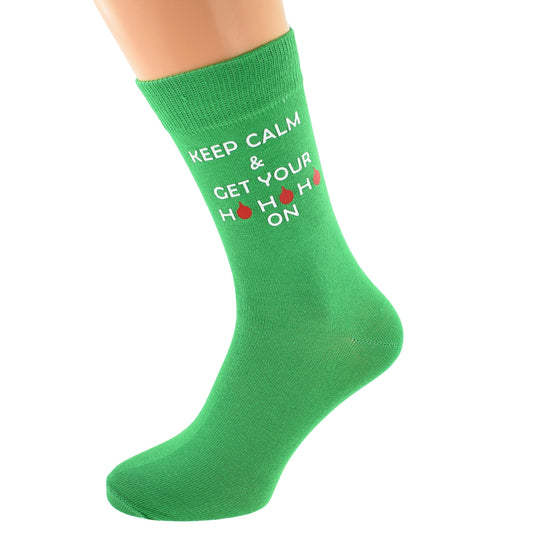 Keep Calm Get Your Ho Ho Ho On Green Christmas Socks Mens Or Ladies| Ashton and Finch