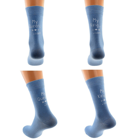 My Queen My King Pale Blue Any Name Personalised Unisex Socks| Ashton and Finch