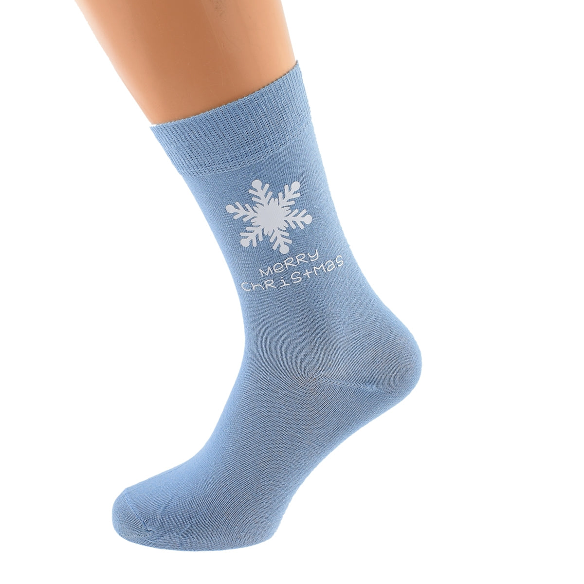Merry Christmas Snowflake Design Christmas Pastel Blue Unisex Socks| Ashton and Finch