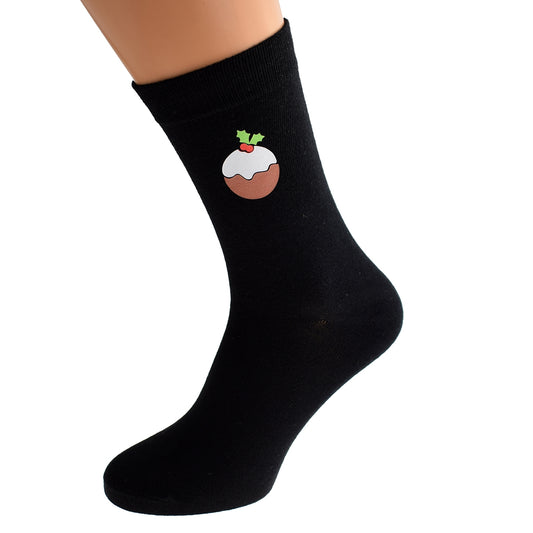 Fun Christmas Pudding Design Mens Black Socks| Ashton and Finch