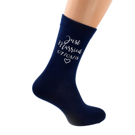 Personalised Date Mens Navy Blue Just Married Socks| Ashton and Finch