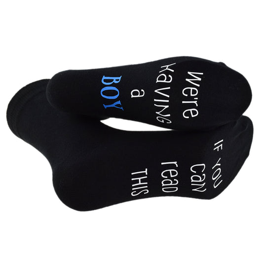 If You Can Read This We’re Having A Boy Pregnancy Reveal Socks| Ashton and Finch