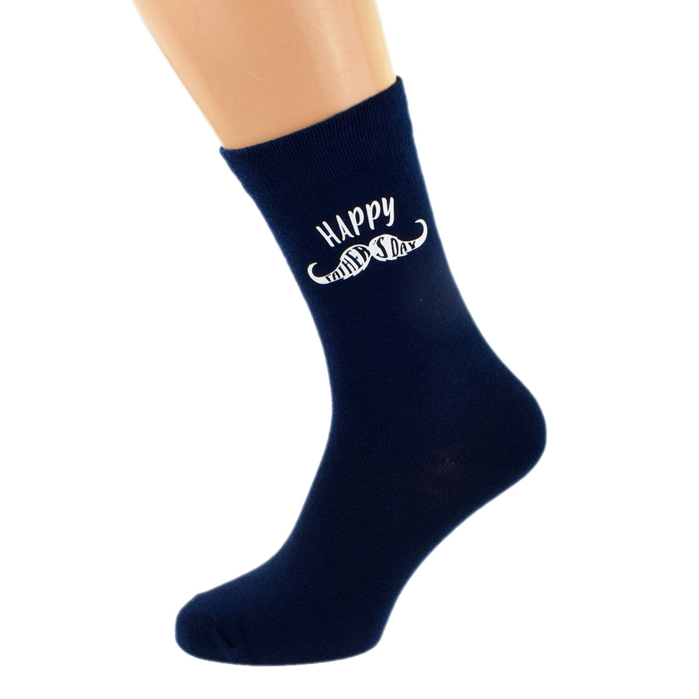 Navy Blue Happy Fathers Day Moustache Design Mens Socks| Ashton and Finch