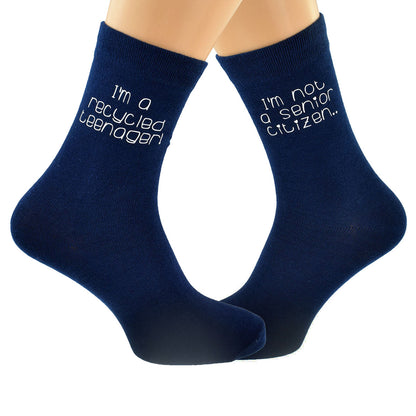 I’m Not A Senior Citizen I’m A Recycled Teenager Navy Blue Socks| Ashton and Finch