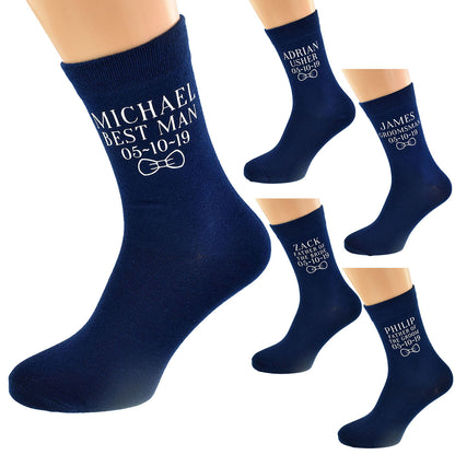 Personalised Navy Blue Bow Tie Design Wedding Socks| Ashton and Finch