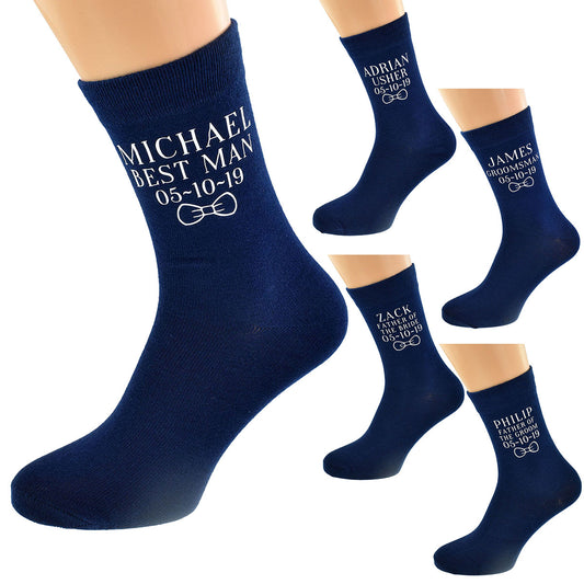 Personalised Navy Blue Bow Tie Design Wedding Socks| Ashton and Finch