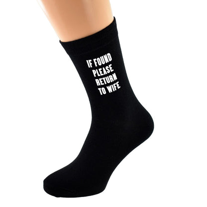 Mens If Found Please Return To Wife Black Cotton Rich Socks| Ashton and Finch