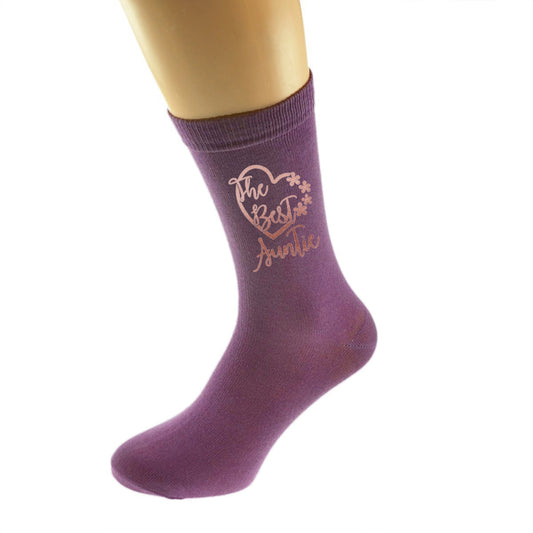 The Best Auntie Rose Gold Print Purple Socks| Ashton and Finch