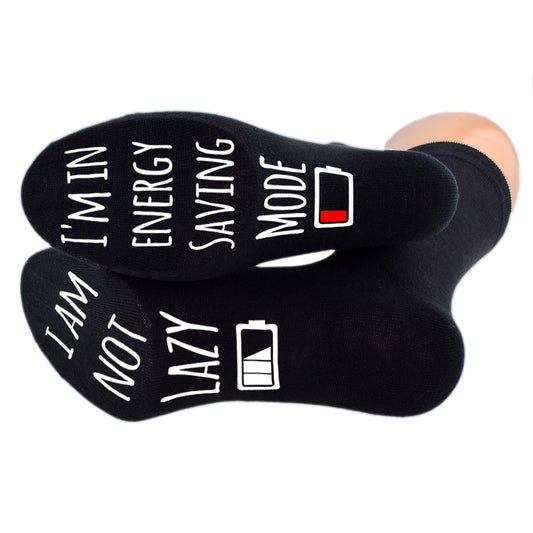 I’m Not Lazy I’m In Energy Saving Mode Mens Black Socks| Ashton and Finch