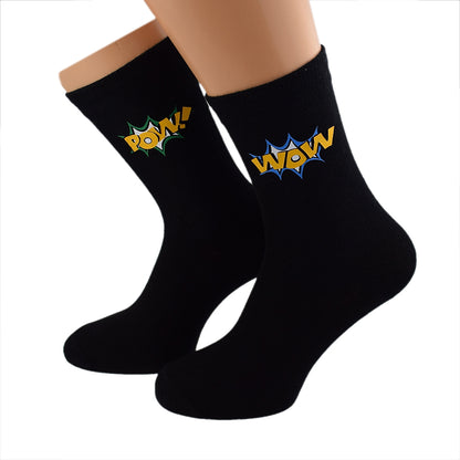 Pow Wow Cartoon Call Out Novelty Socks| Ashton and Finch