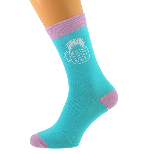 Pale Pink Pale Blue Pint Of Beer Design Mens Socks| Ashton and Finch