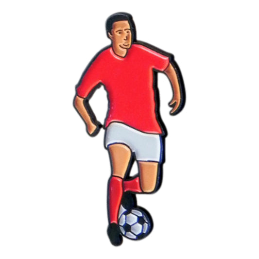 Sports, Footballer in red Metal Enamel Lapel Pin Badge