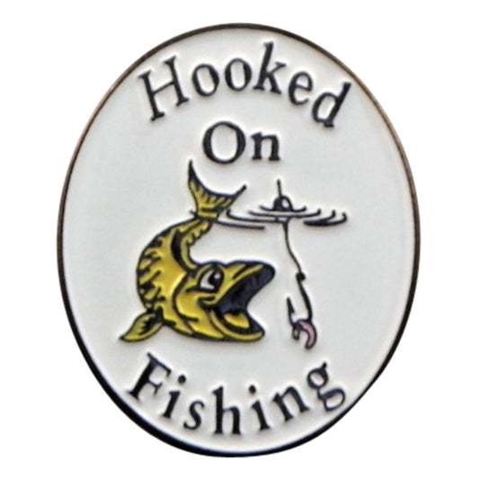 Hooked on Fishing, Fisherman's Metal Enamel Lapel Pin Badge