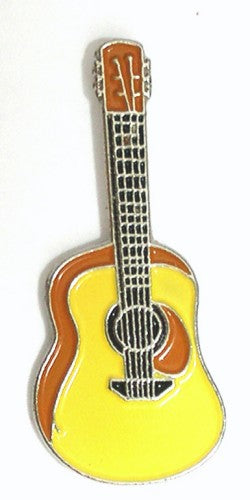 Yellow Acoustic Guitar Music Instrument Metal Enamel Lapel Pin Badge
