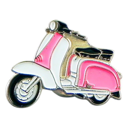 MODS Scooter in Pink & White Metal Enamel Lapel Pin Badge