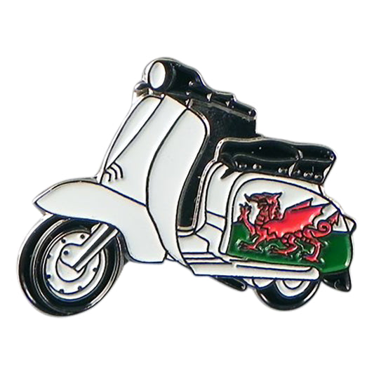 MODS Scooter with Welsh Wales Dragon Flag Metal Enamel Lapel Pin Badge