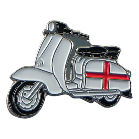 MODS Scooter with English St George Flag Metal Enamel Lapel Pin Badge