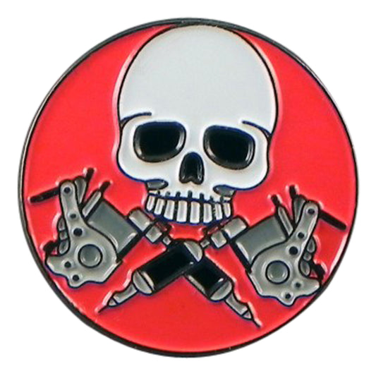 Skull & Tattooist Guns Metal Enamel Lapel Pin Badge