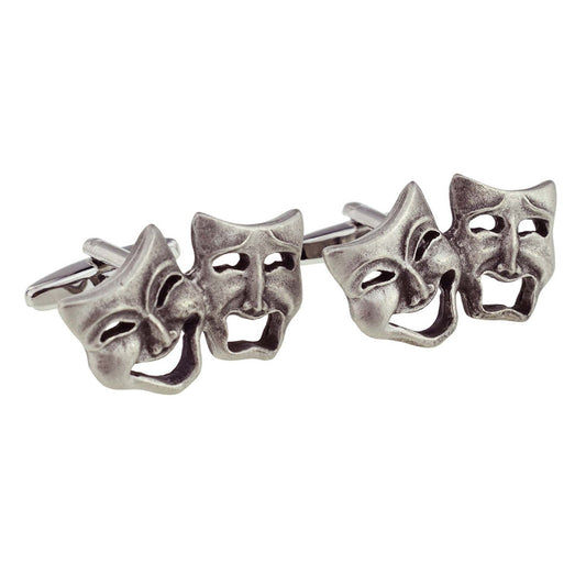 English Made Pewter Drama Comedy Tragedy Pewter Theatre Masks Drama Cufflinks | Ashton and Finch