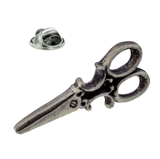 Scissors Hairdressers Dressmakers English Made Pewter Lapel Pin Badge