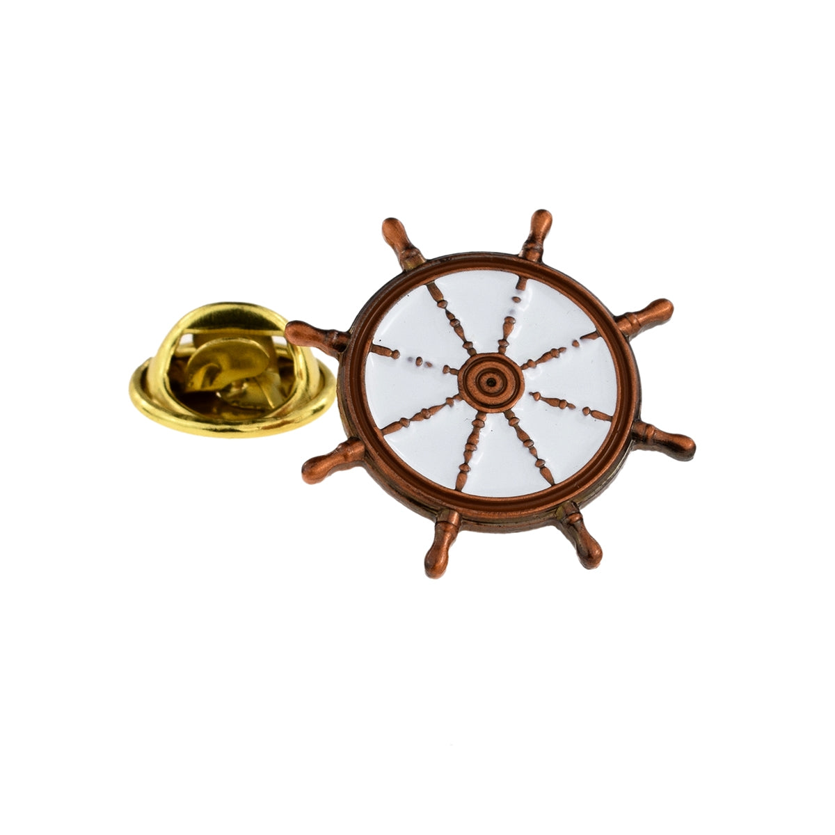 Rose Gold Nautical Ships Wheel Sailing Yachtsman's Metal Enamel Lapel Pin Badge