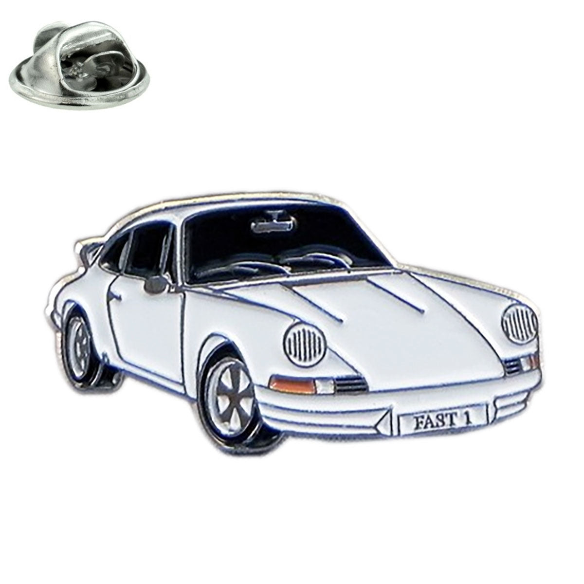 Fast 1 White Sports Car Metal Lapel Pin Badge