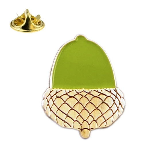 Acorn, Oak Tree Nut Metal and Enamel Lapel Pin Badge