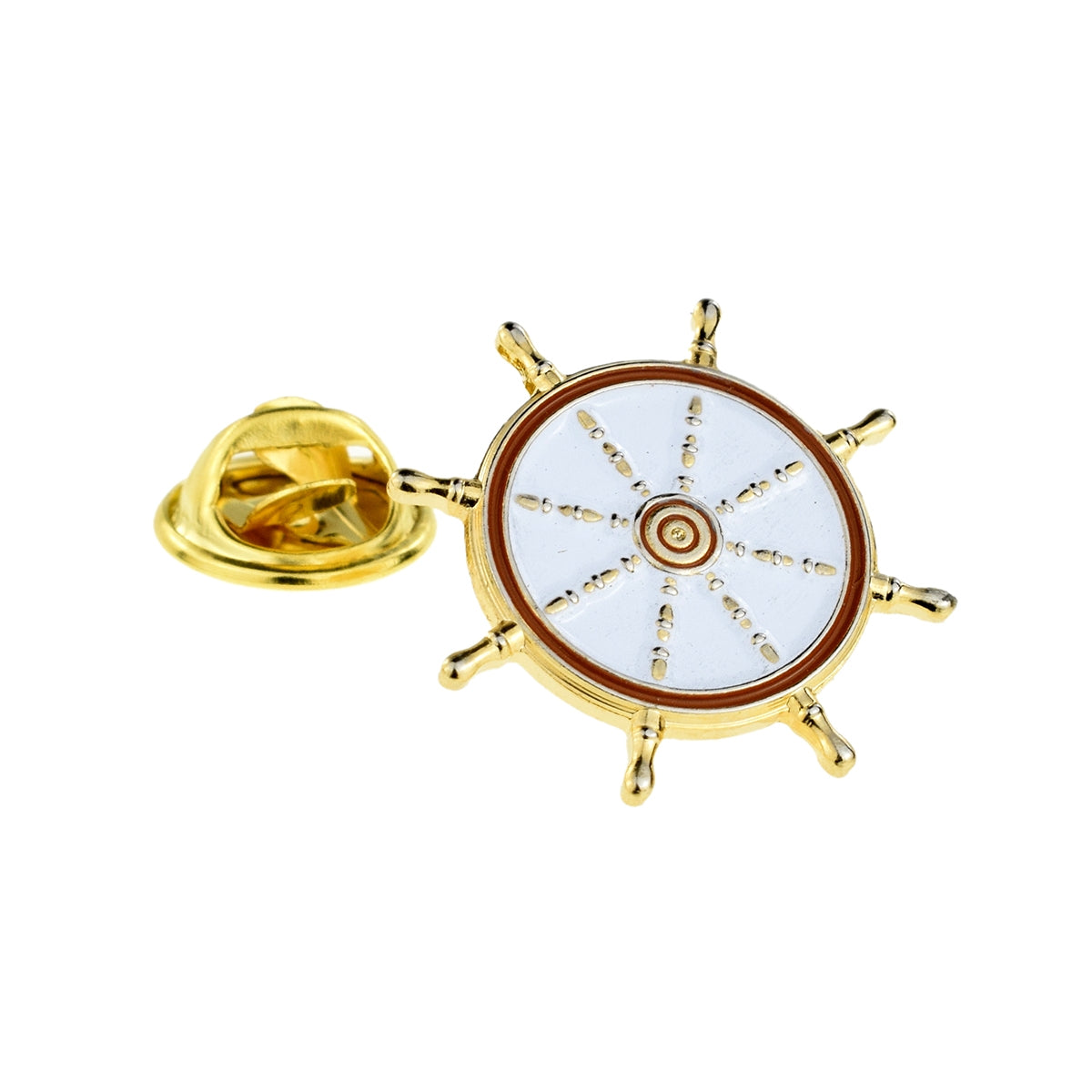 Gold Finish Nautical Sailors Ships Wheel Metal Enamel Lapel Pin Badge