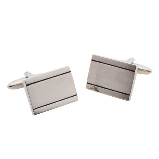 Rectangular Silver Brushed With Shiny Edged Cufflinks | Ashton and Finch