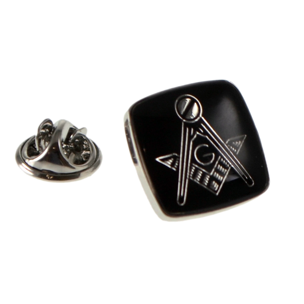 Rhodium Plated & Black Masonic with G Lapel Pin Badge