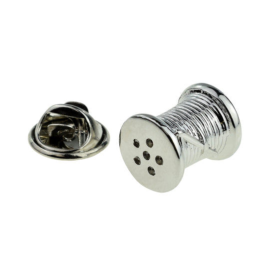 Cotton Reel & Needle Sewing Lapel Pin Badge. Themed for 2nd Anniversary Cotton