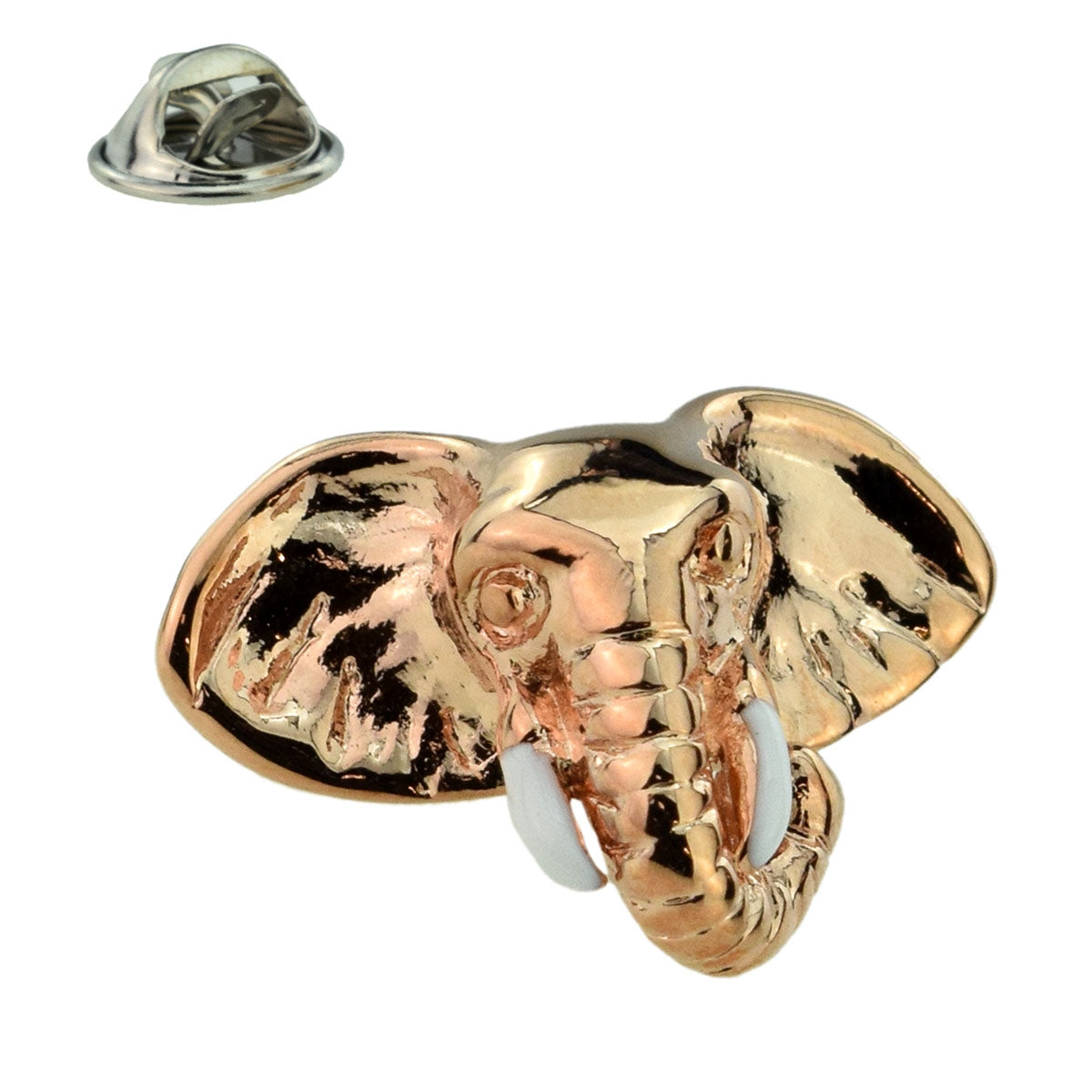 Rose Gold Elephant with White Tusks Lapel Pin Badge