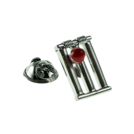 Cricket Wicket & Red Cricket Ball Lapel Pin Badge