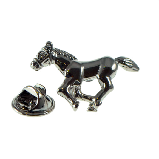 Galloping Horse Rhodium Plated Lapel Pin Badge