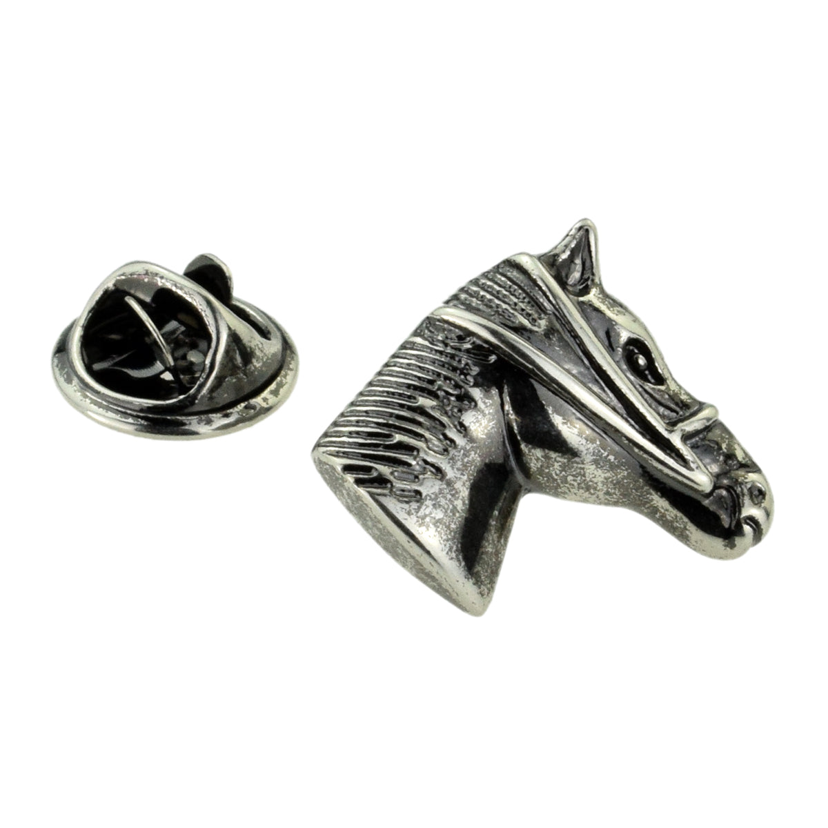 Antique Finish Horses Head Lapel Pin Badge