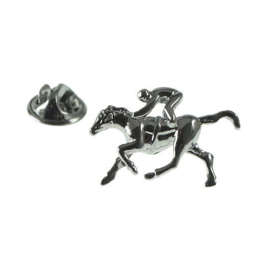 Horseracing Jockey on Horseback Lapel Pin Badge