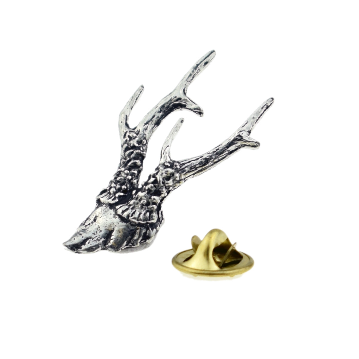 Roe Deer Antlers English Pewter Lapel Pin Badge