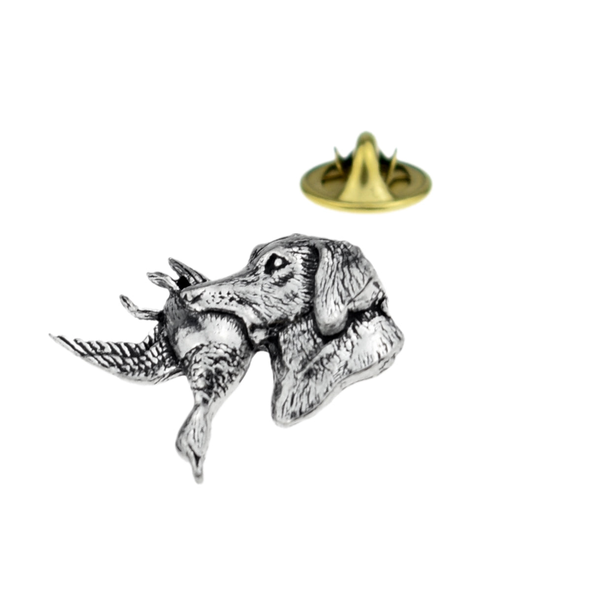 Retriever with Duck in mouth English Pewter Lapel Pin Badge