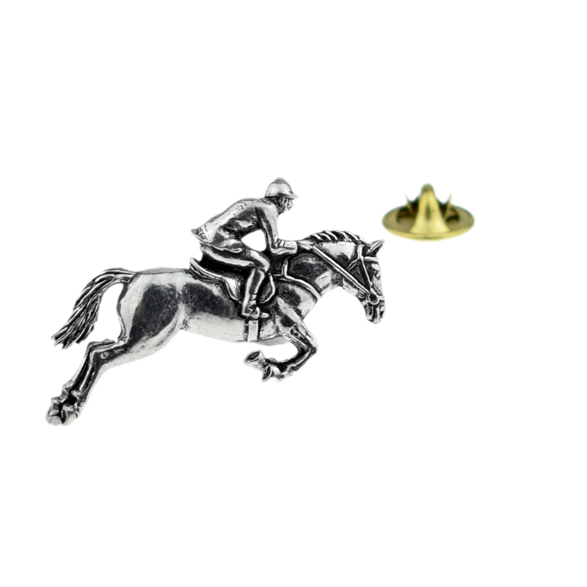 Horse & Jockey English Pewter Lapel Pin Badge