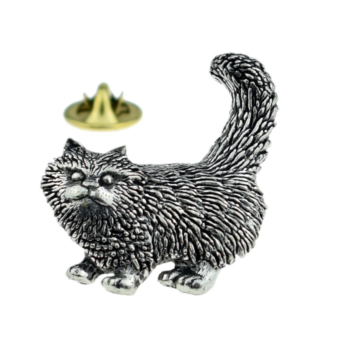 Standing Cat English Pewter Lapel Pin Badge