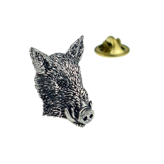 Wild Boars Head English Pewter Lapel Pin Badge