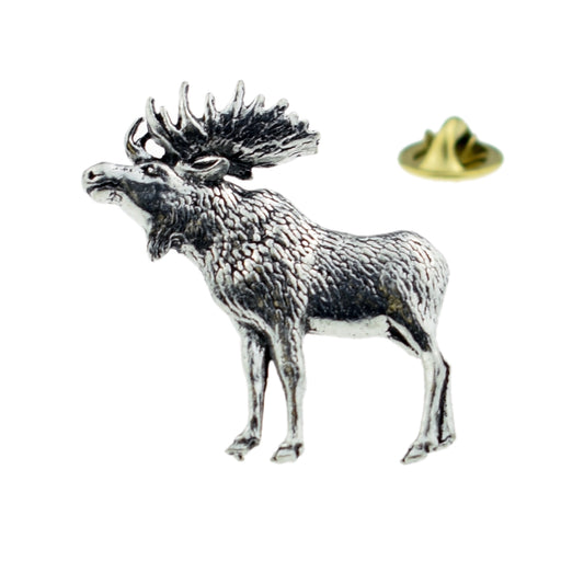 Standing Moose English Pewter Lapel Pin Badge