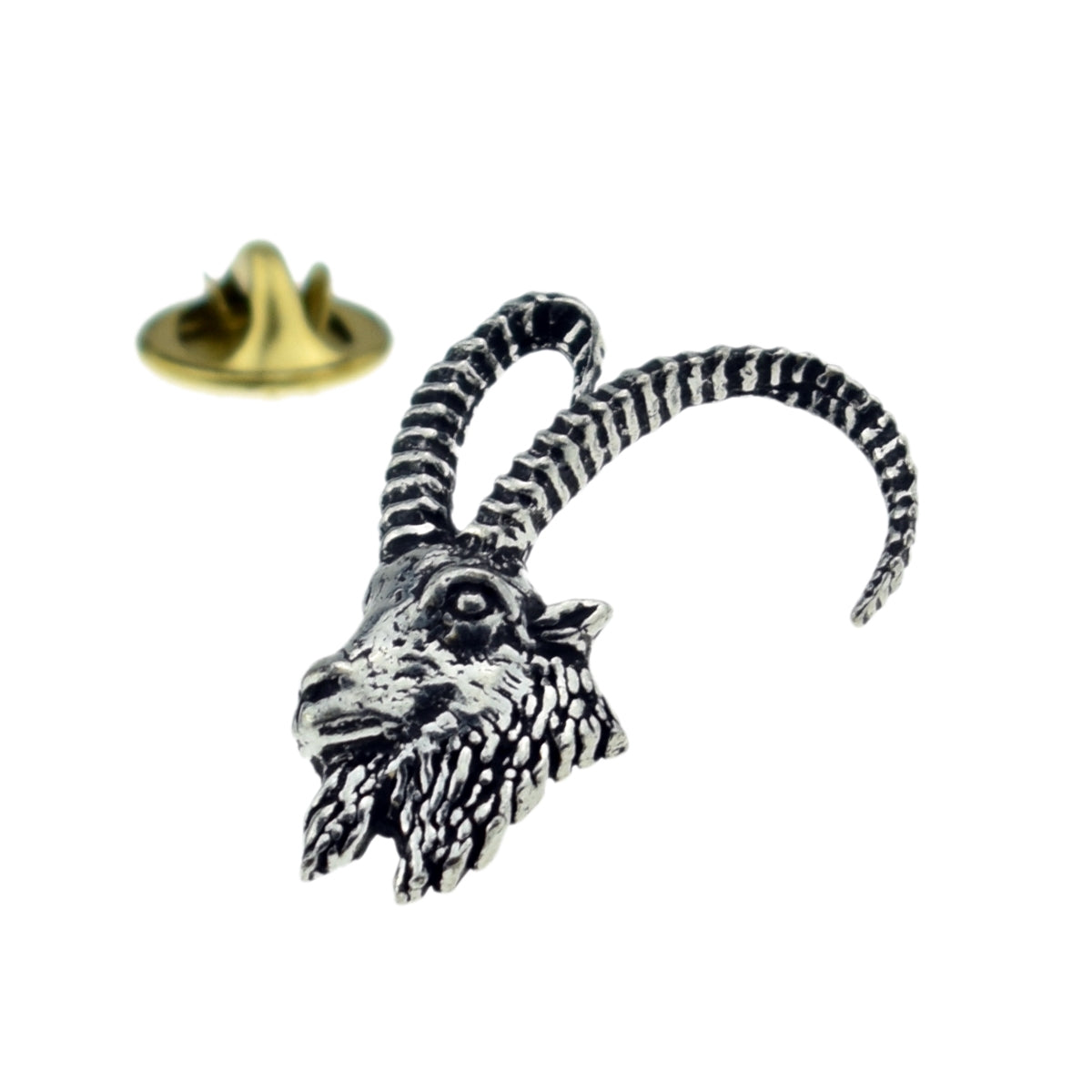 Ibex Head English Pewter Lapel Pin Badge