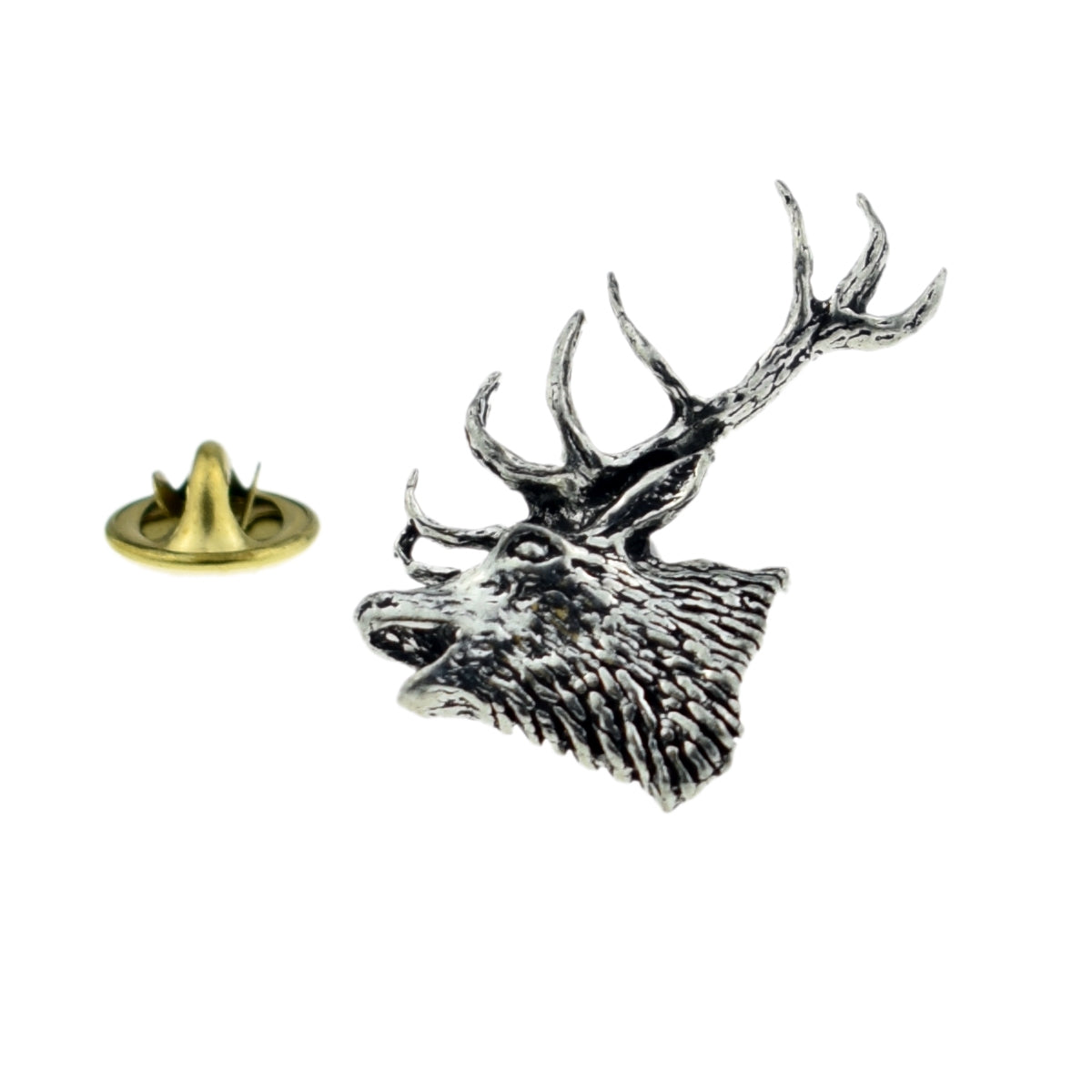 Red Stags Head English Pewter Lapel Pin Badge