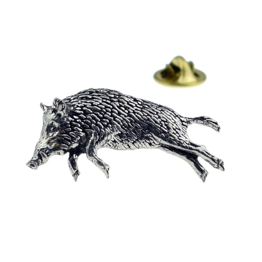 Springing Wild Boar English Pewter Lapel Pin Badge