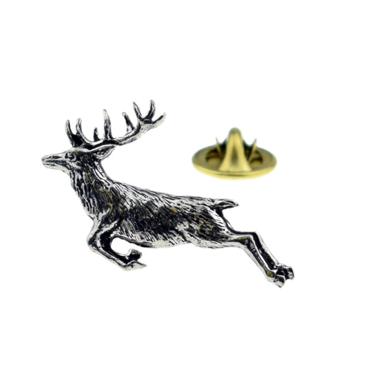 Springing Stag English Pewter Lapel Pin Badge